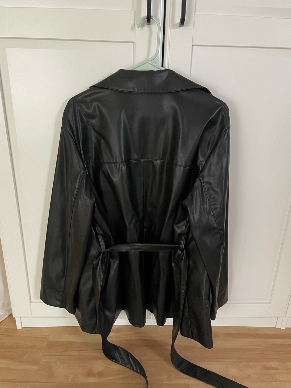 Zara Black Faux Leather Belted Trench Coat